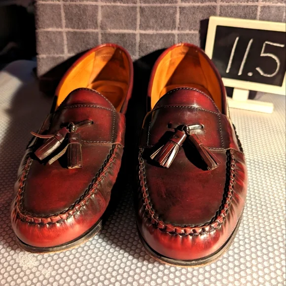 Johnston & Murphy 11.5 vintage tassel toe warm brown leather slip on loafers - Picture 1 of 8